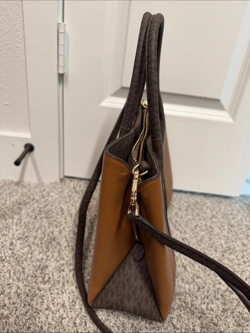Michael Kors Brown & Tan Signature Stripe Messenger Tote
